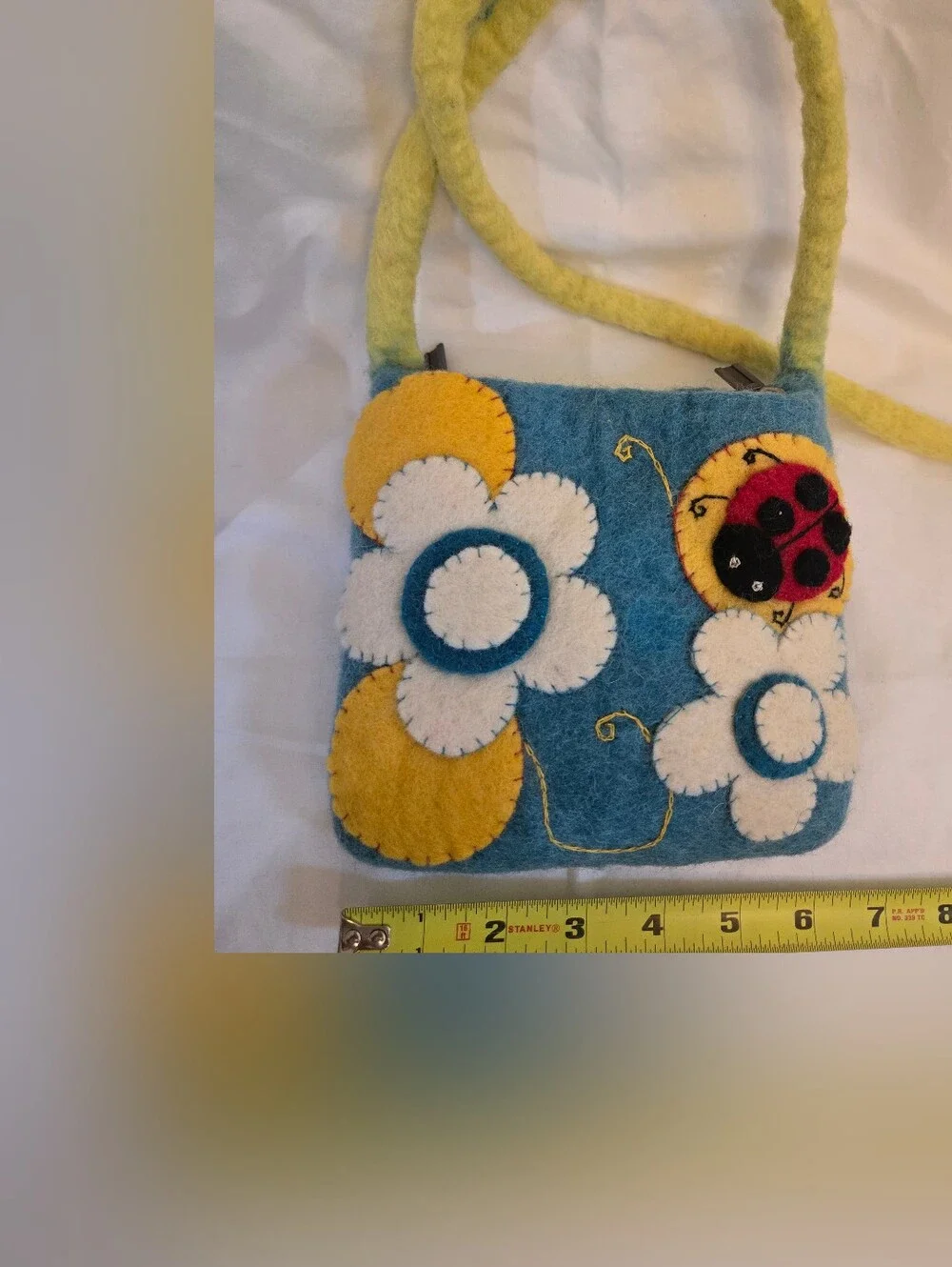 Handmade Felt Crossbody Bag • Whimsical Floral Ladybug • Folk Art • Cottagecore